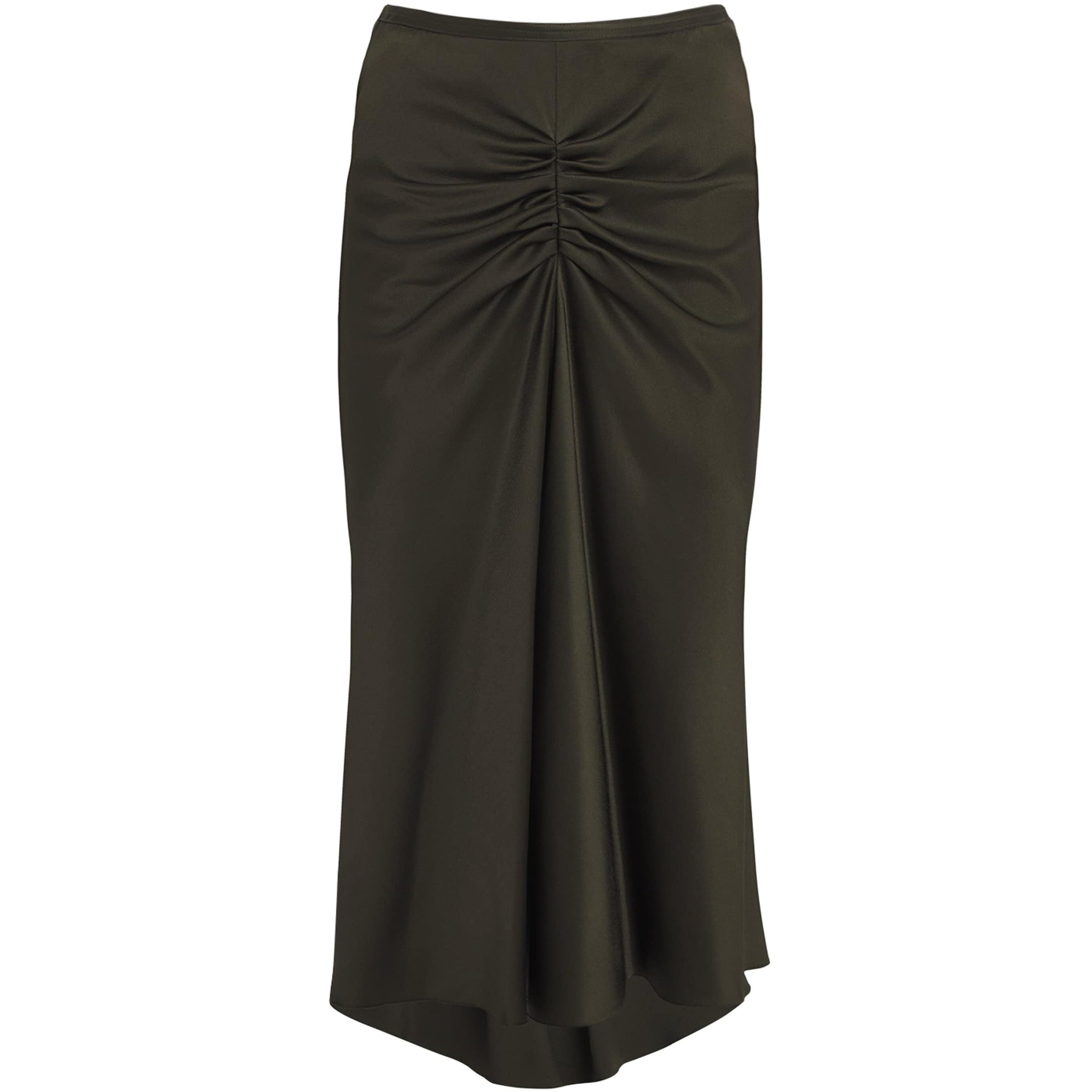 Satin Gathered Waist Midi Skirt