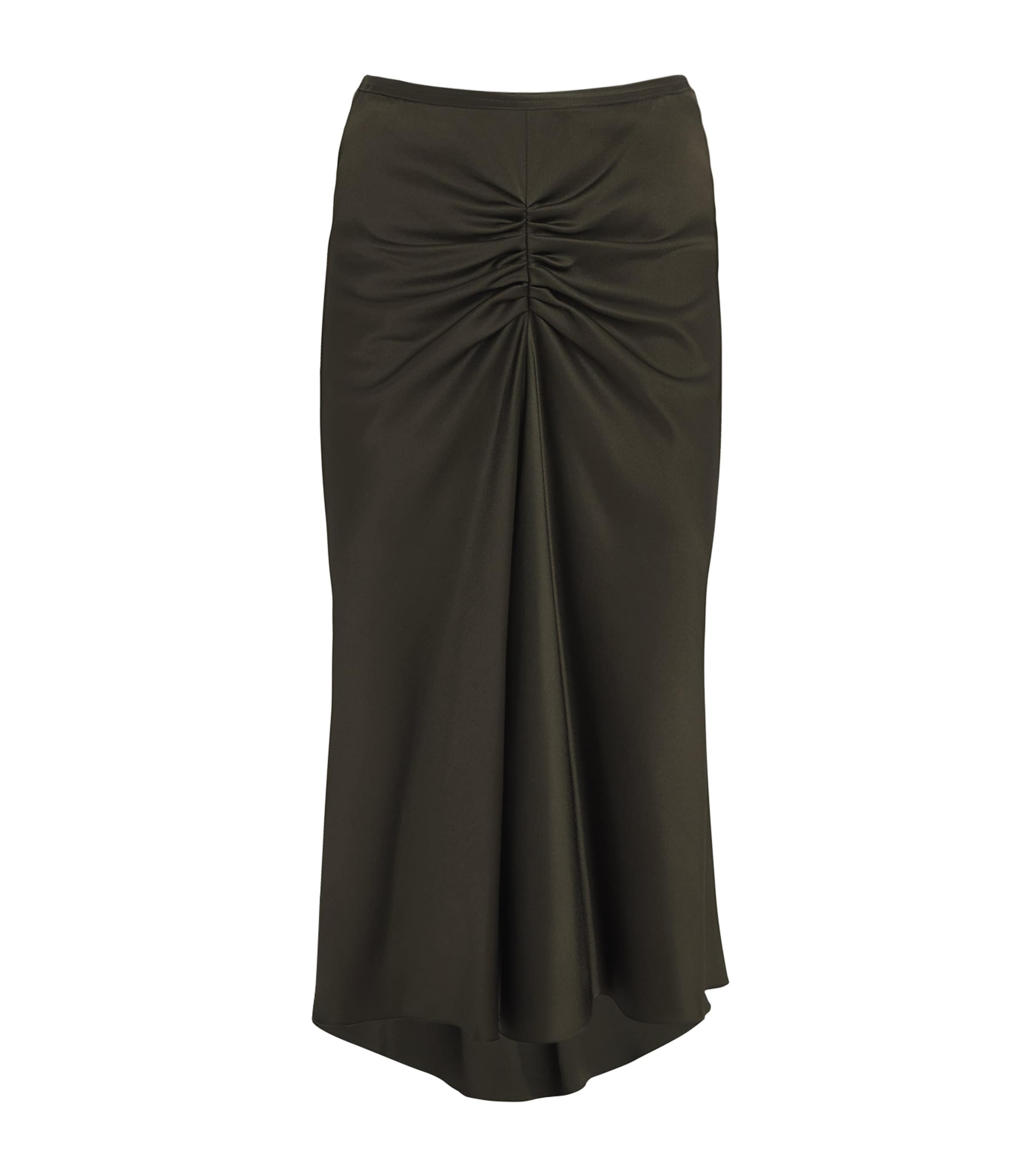 Satin Gathered Waist Midi Skirt