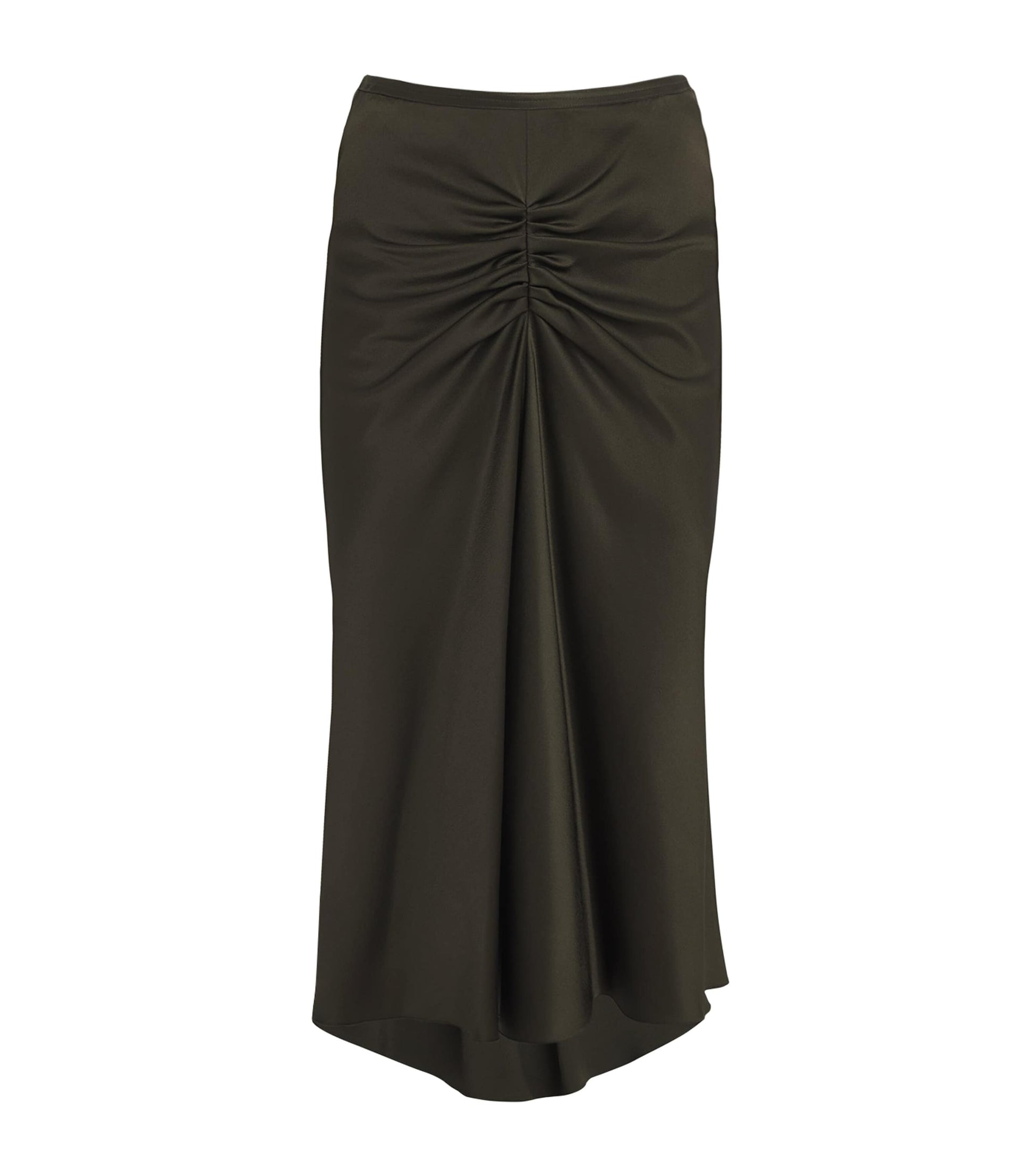 Satin Gathered Waist Midi Skirt