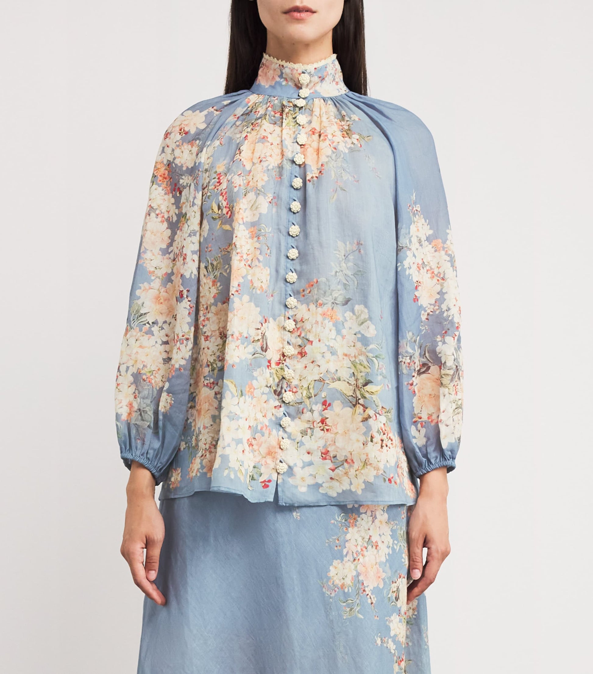 Zimmermann Blue Ramie Cascadian Billow Blouse