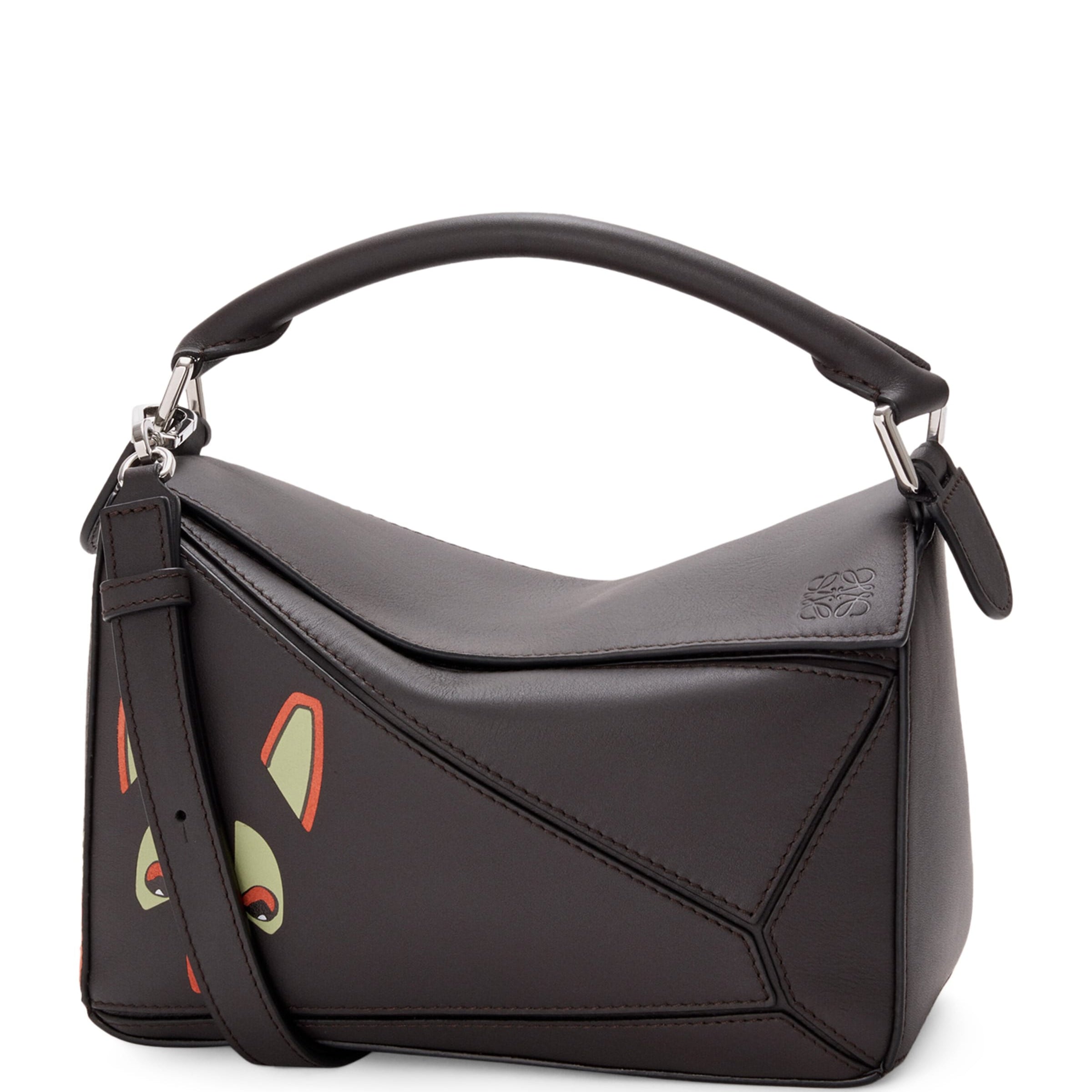 Leather Futurist Cat Puzzle Top-Handle Bag