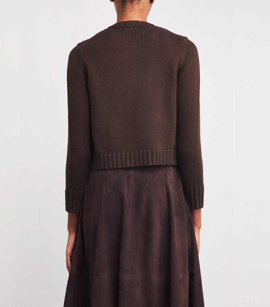 ME+EM Brown Cotton Cropped Cardigan