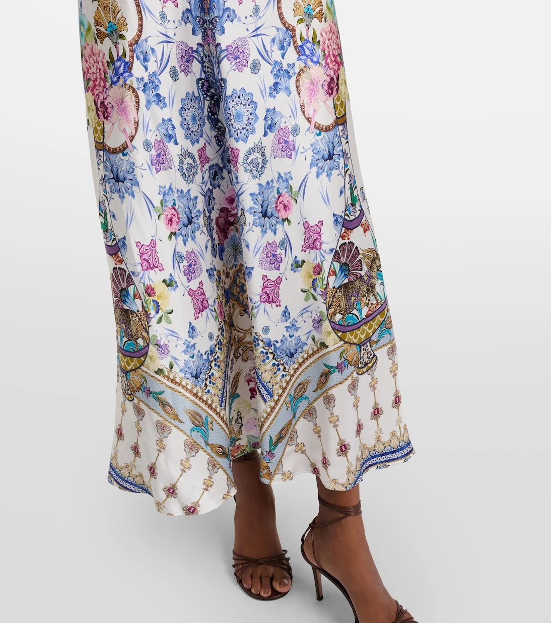 Camilla - Embellished printed silk satin midi dress