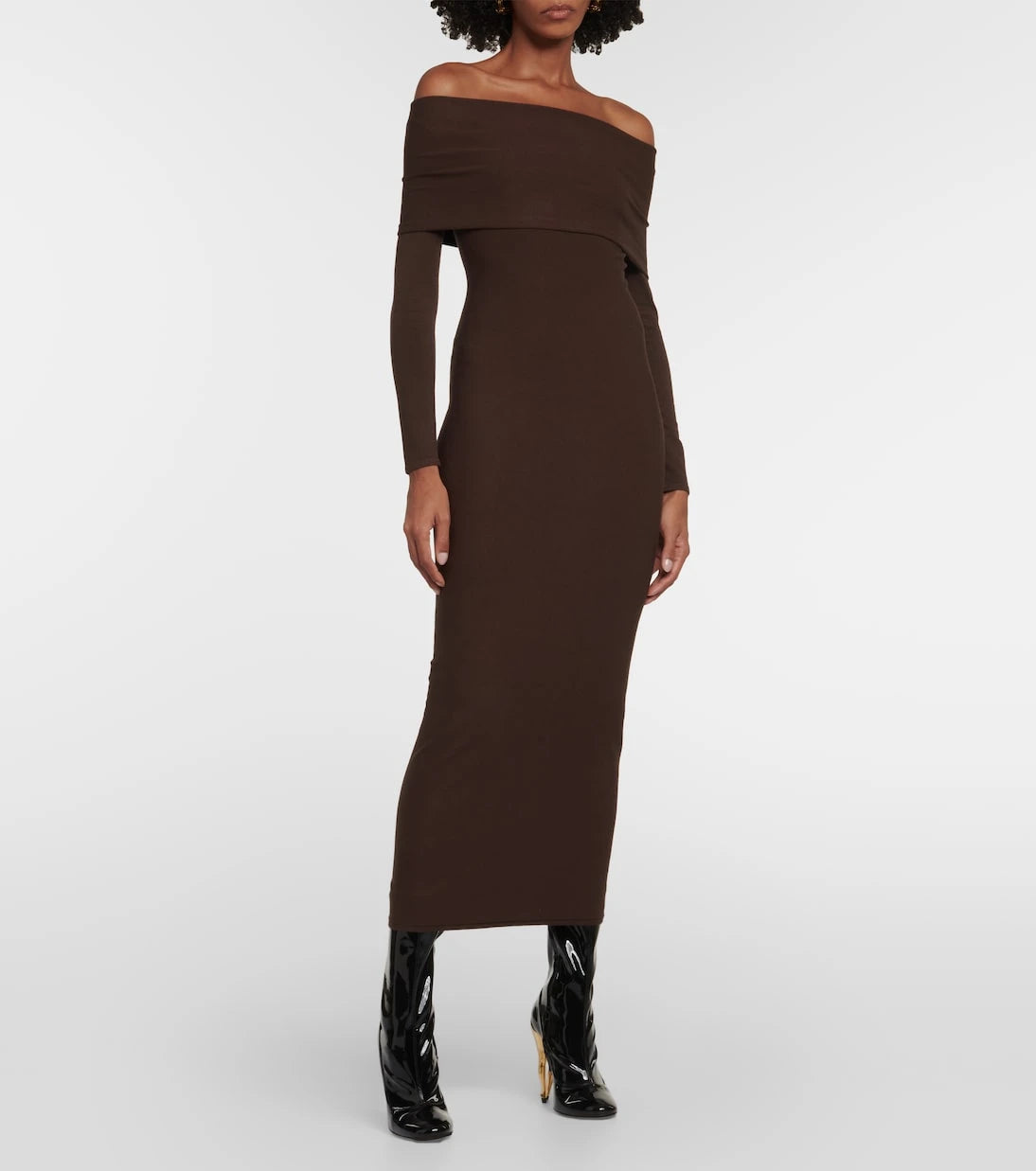 Alaïa - Off-shoulder jersey midi dress