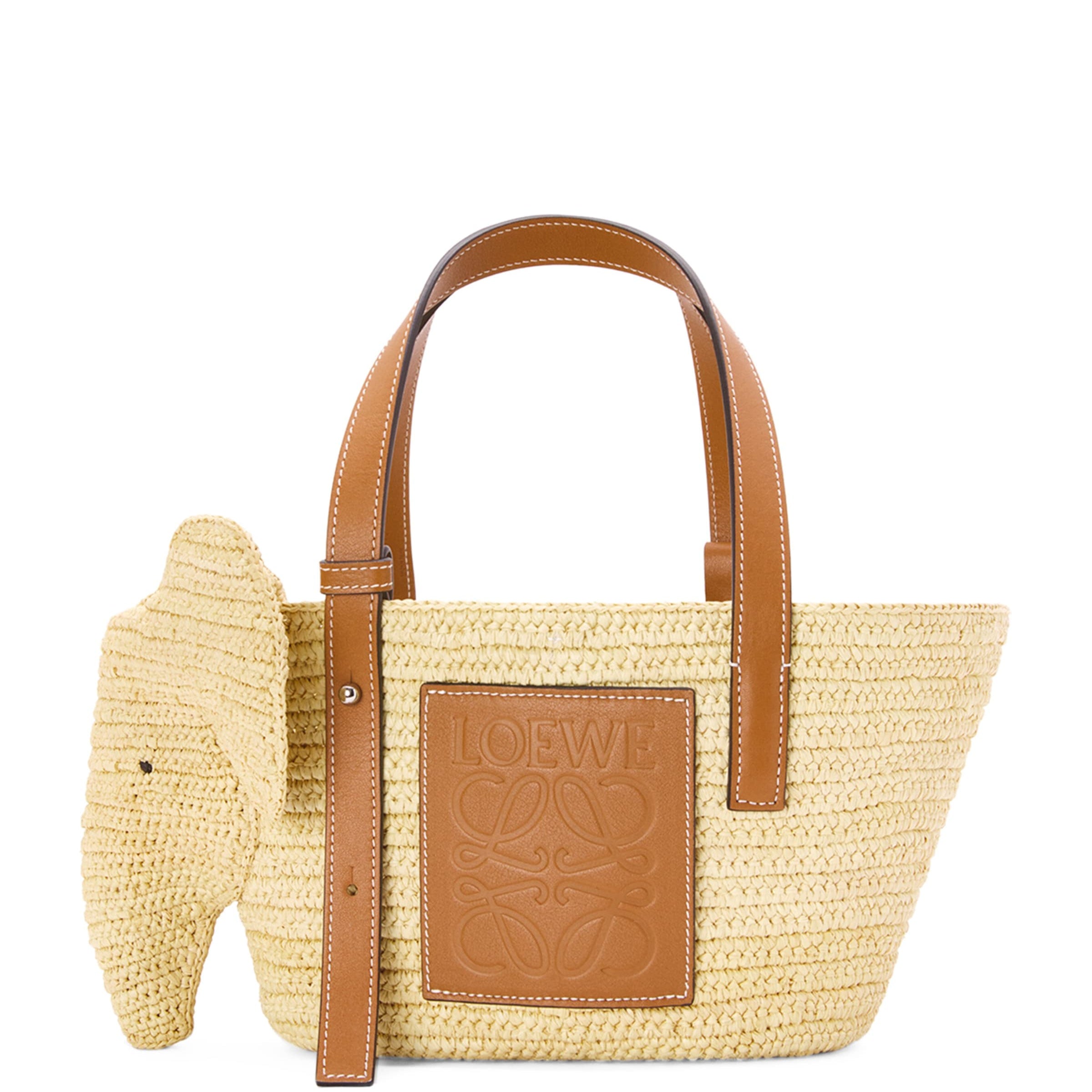 LOEWE Beige Small Woven Elephant Basket Tote Bag