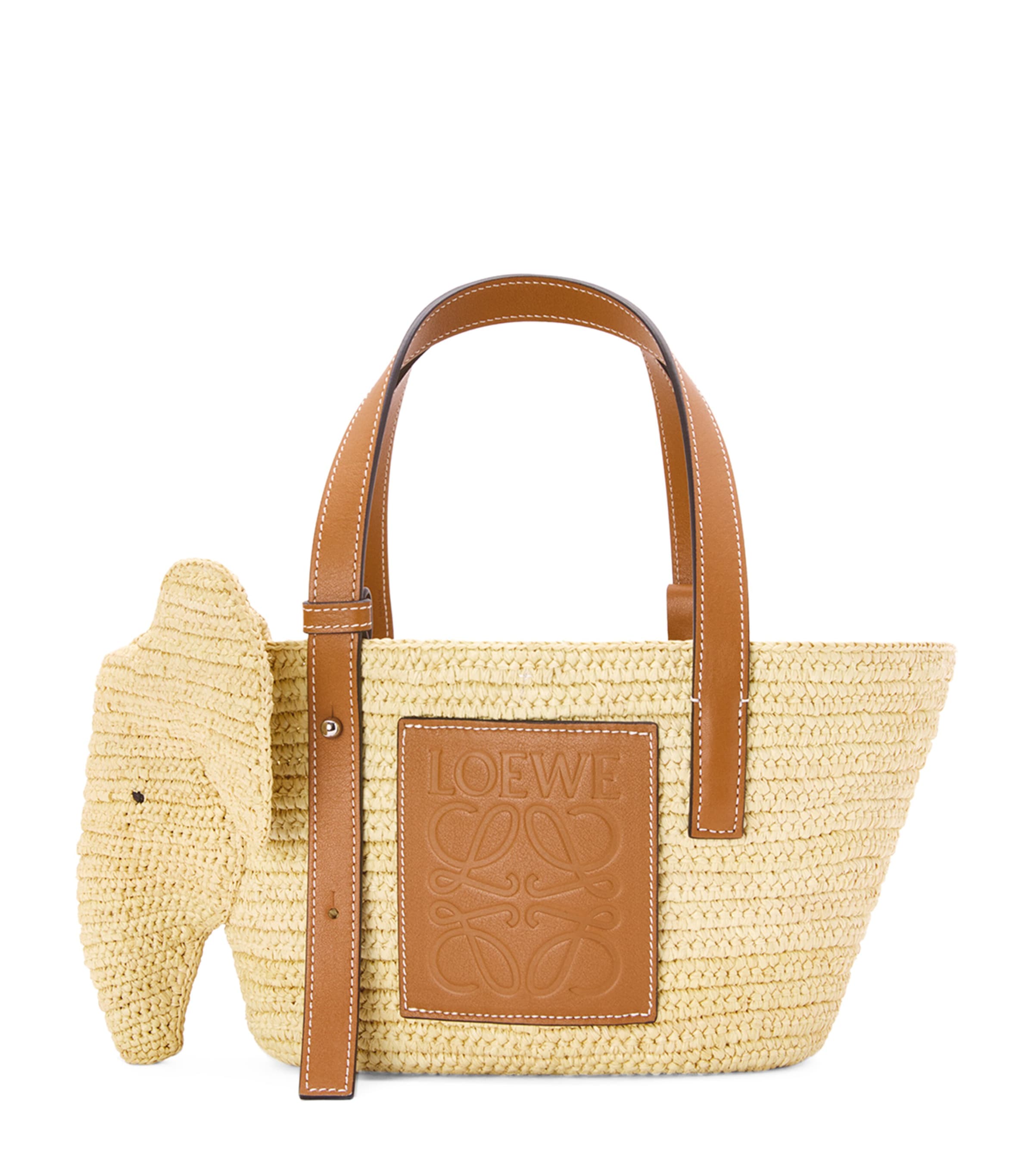 LOEWE Beige Small Woven Elephant Basket Tote Bag