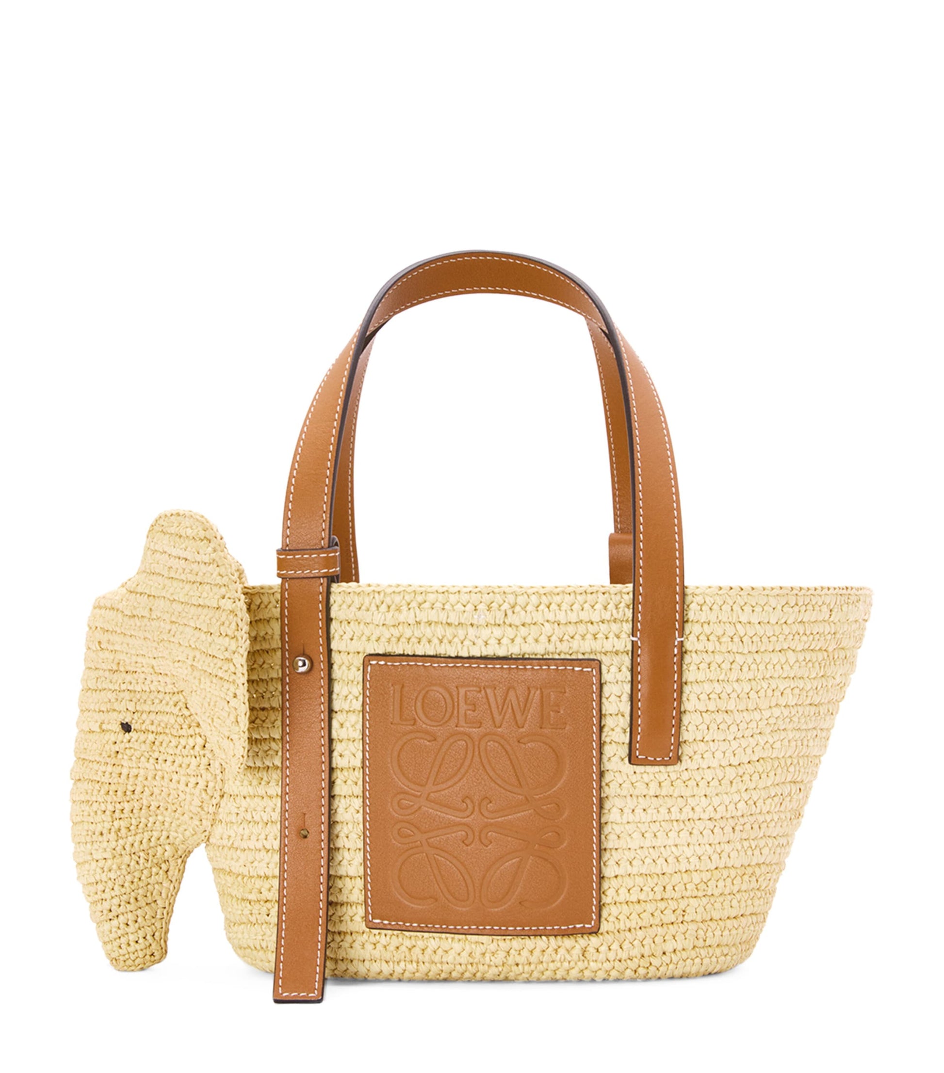 LOEWE Beige Small Woven Elephant Basket Tote Bag