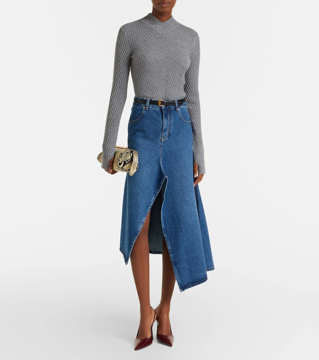 Victoria Beckham - Asymmetric denim midi skirt