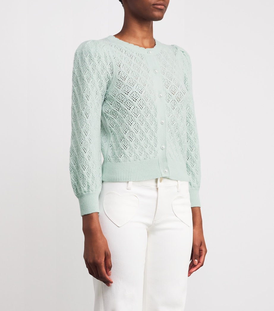 Alice+Olivia White Cashmere Puff-Sleeve Doris Cardigan