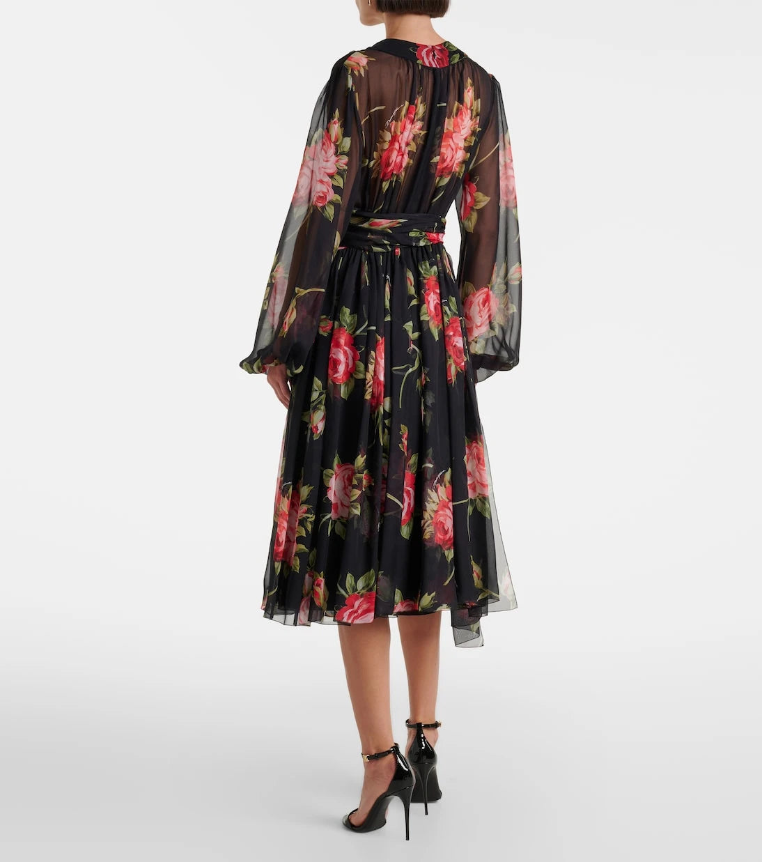 Dolce&Gabbana - فستان متوسط الطول من الحرير بنقشة الزهور