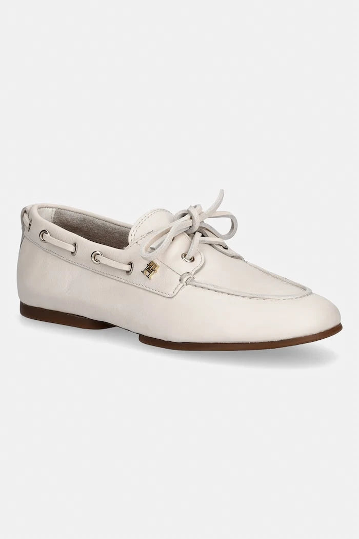 Tommy Hilfiger мокасини дамски от кожа TH SLEEK LEATHER BOAT SHOE