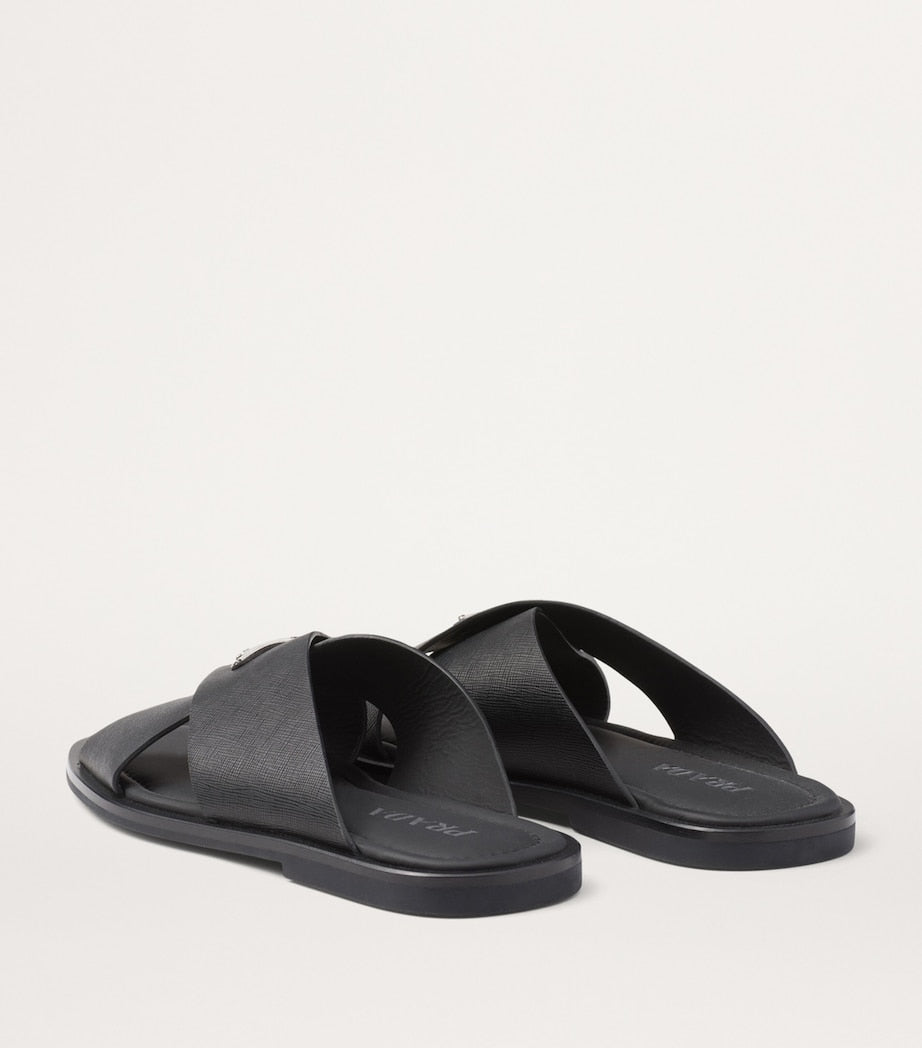 Prada Saffiano Leather Crossover Sandals