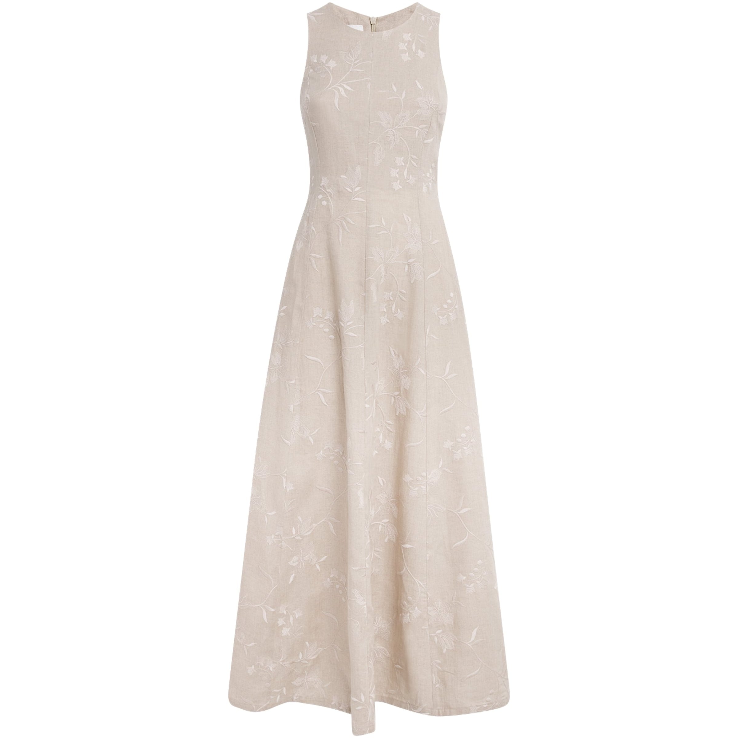 Eleventy Beige x Harrods Linen Floral-Embroidered Dress