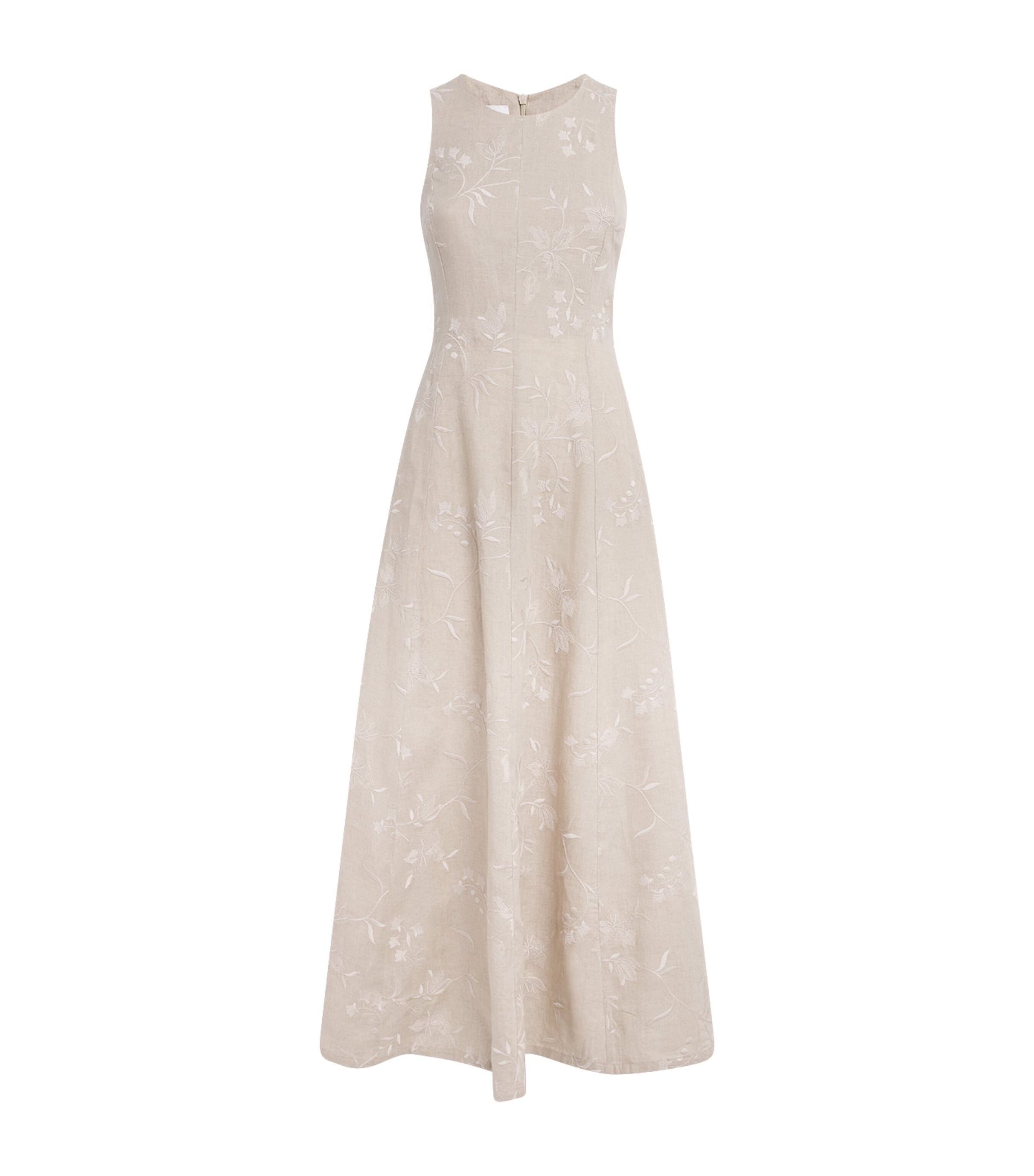 Eleventy Beige x Harrods Linen Floral-Embroidered Dress