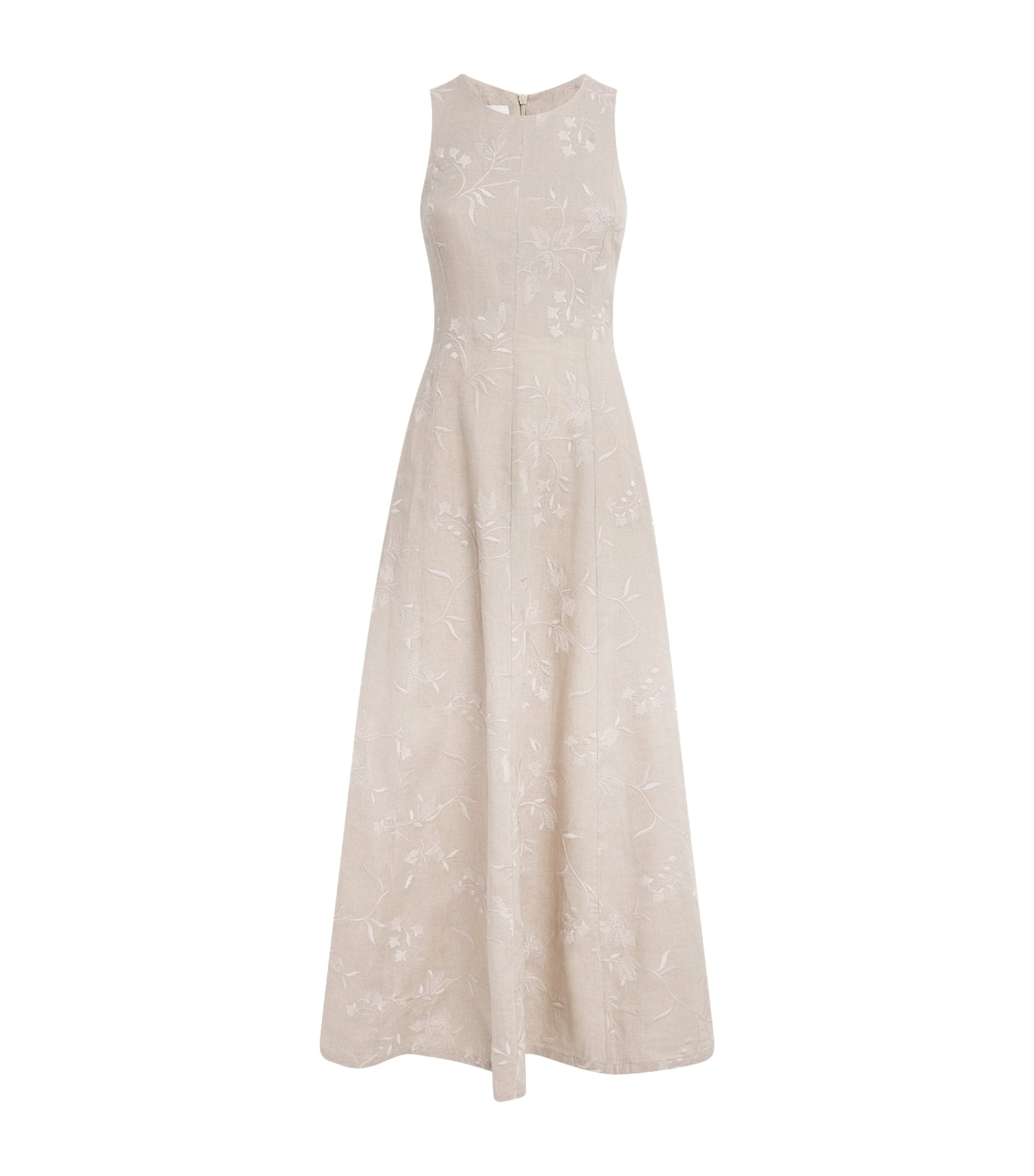 Eleventy Beige x Harrods Linen Floral-Embroidered Dress