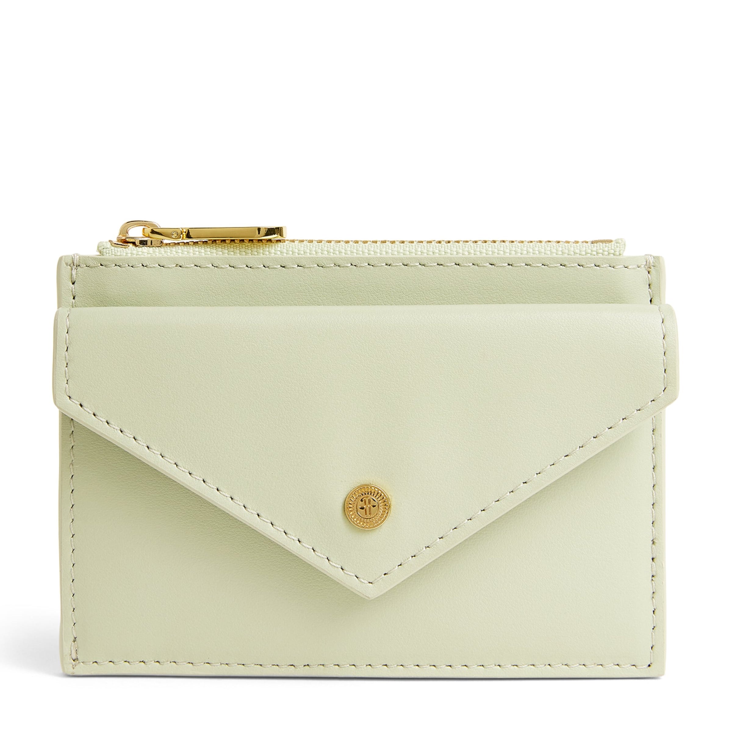 Green Leather Zip-Up Card Holder