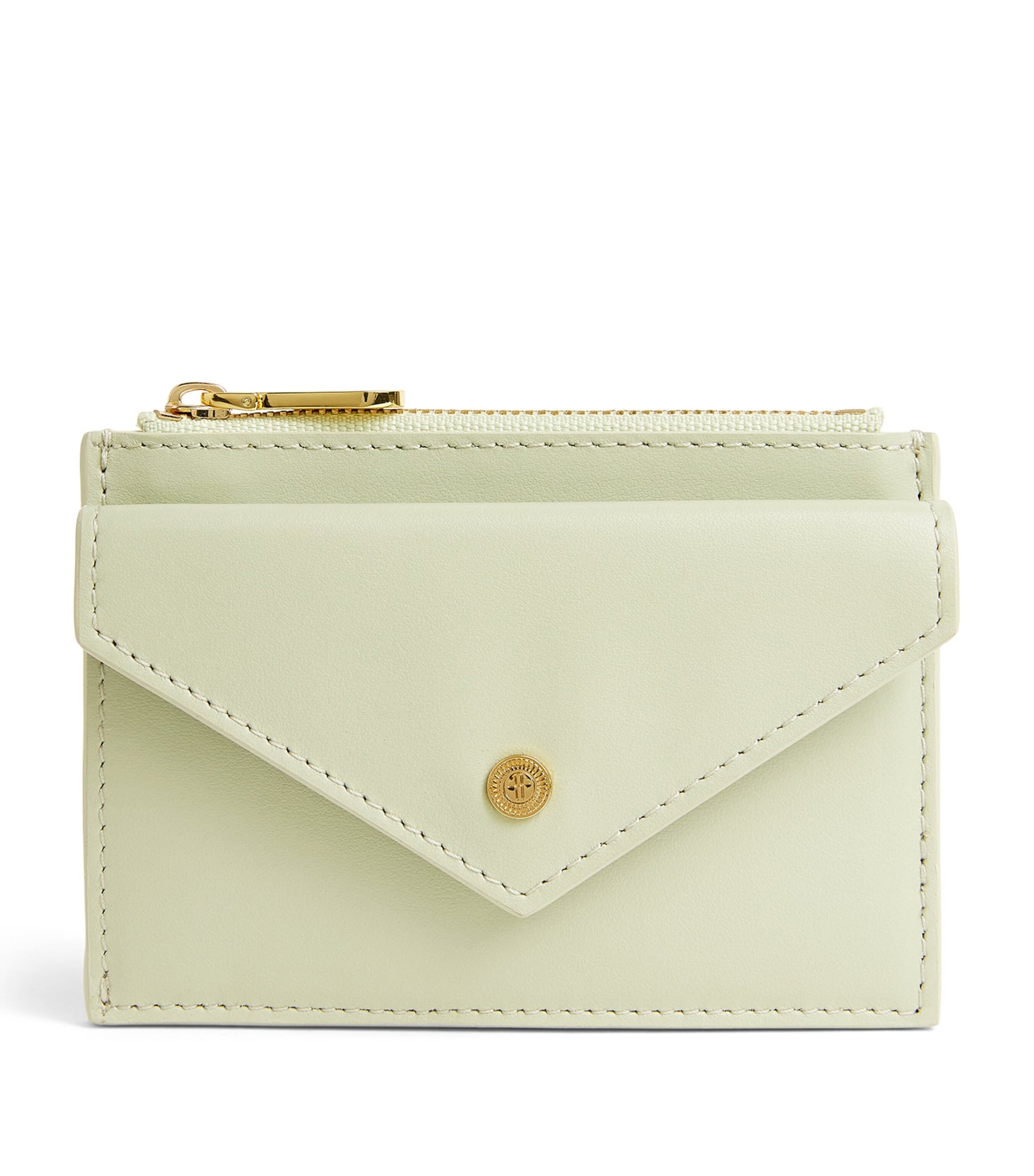 Green Leather Zip-Up Card Holder