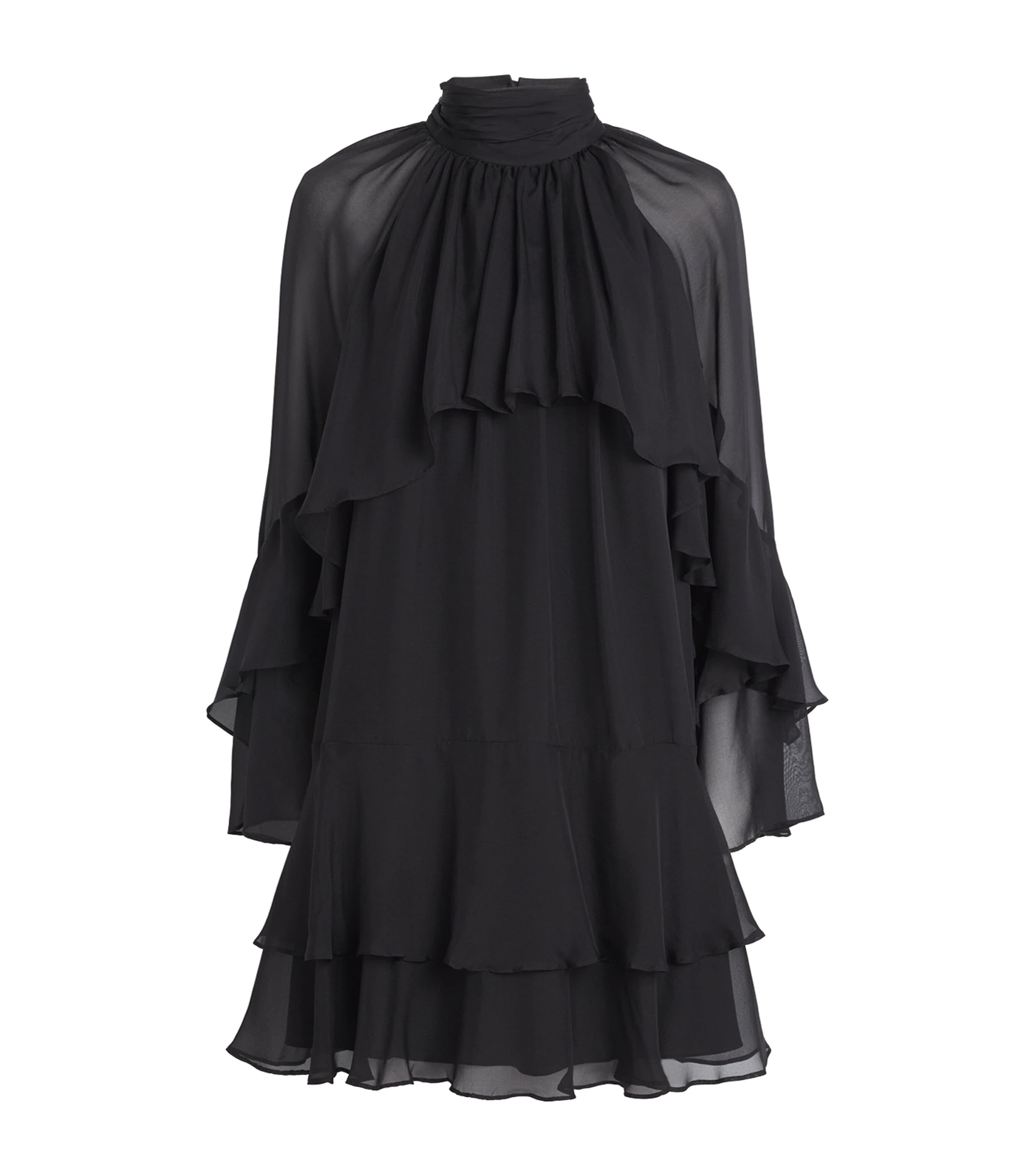 Veronica Beard Black Silk Tiered Adlington Mini Dress