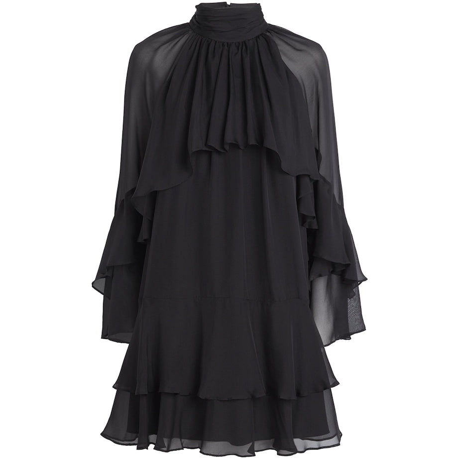 Veronica Beard Black Silk Tiered Adlington Mini Dress