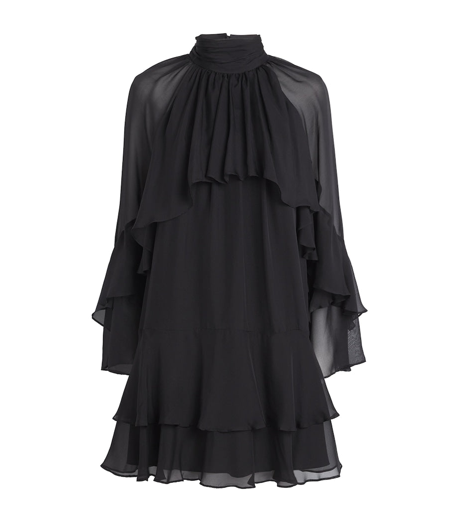 Veronica Beard Black Silk Tiered Adlington Mini Dress