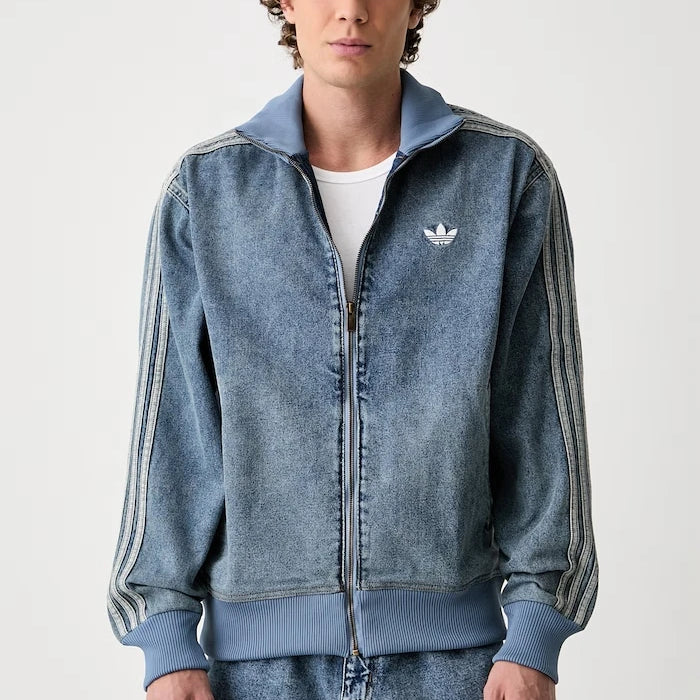 adidas Originals erkek fermuarlı denim Firebird Adicolor Denim kapüşonlu üst