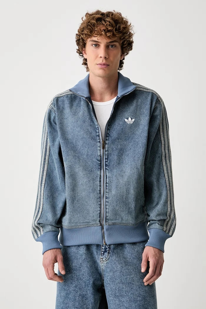 adidas Originals erkek fermuarlı denim Firebird Adicolor Denim kapüşonlu üst