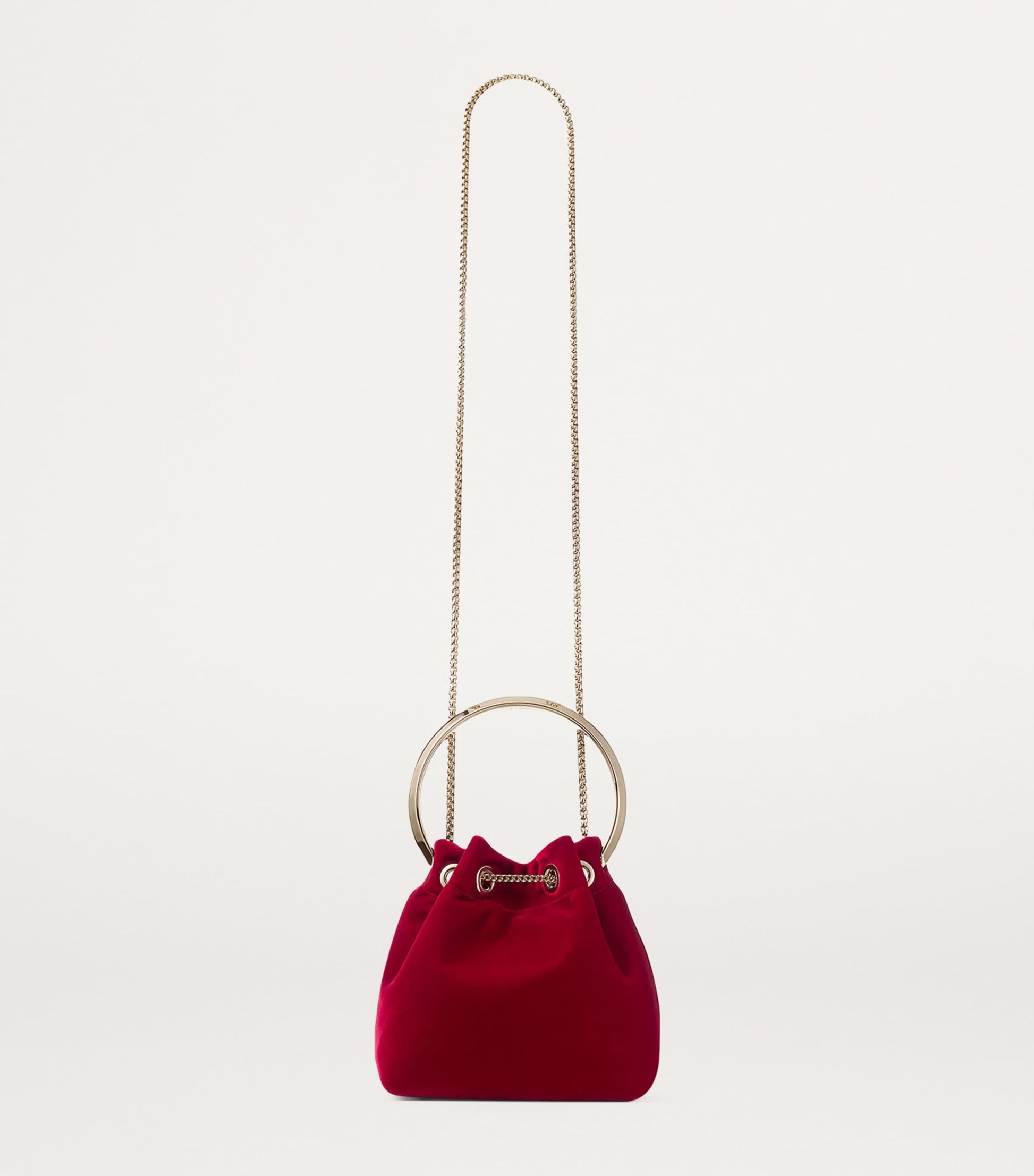 Jimmy Choo Red Bon Bon Velvet Bucket Bag