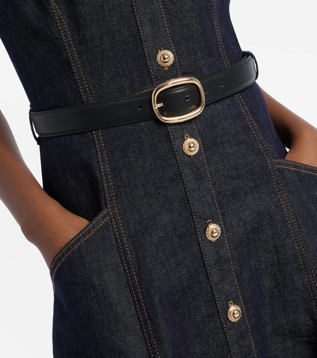 Self-Portrait - Halterneck denim midi dress