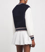 Blue Wool Stripe-Trim Bomber Jacket