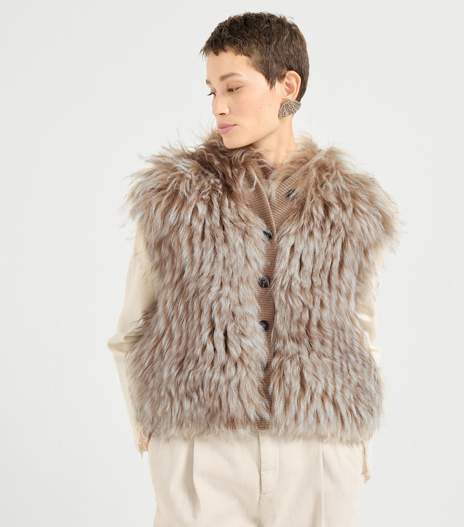 Brunello Cucinelli Beige Cashmere Shearling Gilet