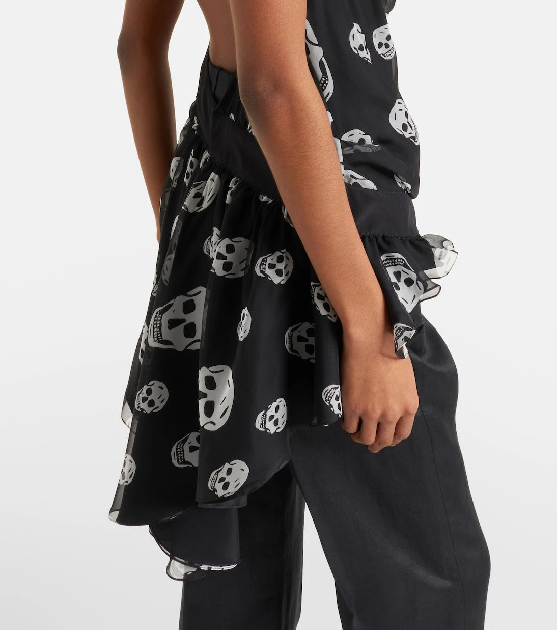 McQueen - Skull asymmetric halterneck chiffon top