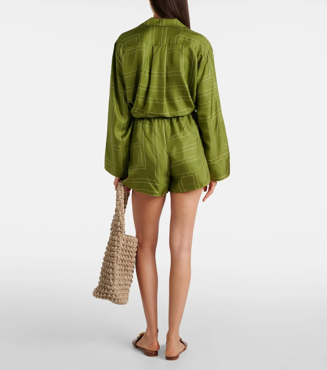 Toteme - Monogram silk satin pajama shorts