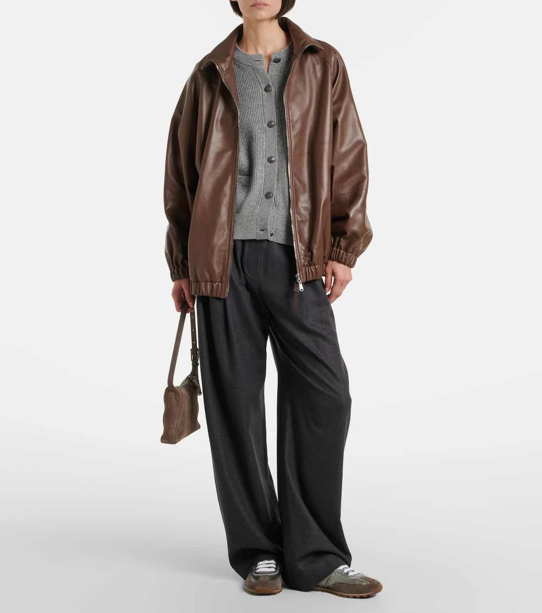 Brunello Cucinelli - Monili suede-trimmed metallic leather sneakers