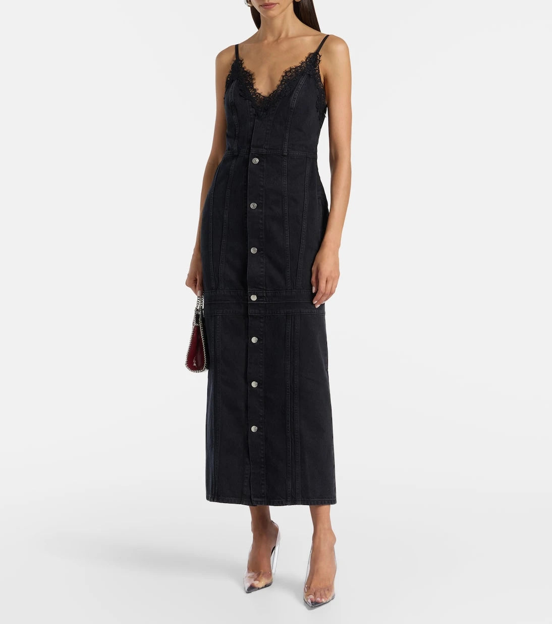 Stella McCartney - Lace-trimmed denim maxi dress