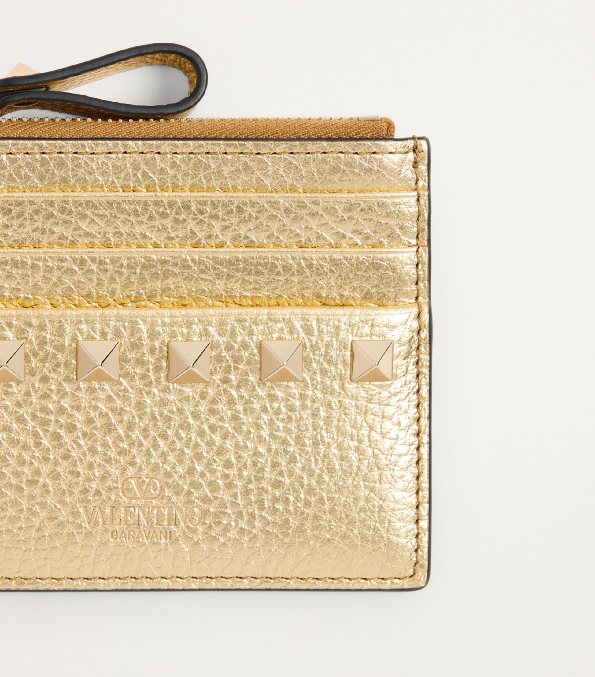 Valentino Garavani Gold Leather Rockstud Coin Purse