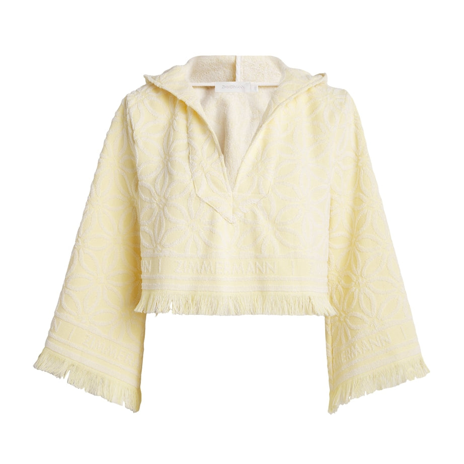 Yellow Cotton Towelling Coco Cropped Hoodie