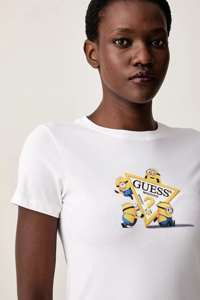 Guess Jeans Pamuk ve elastanlı kadın tişört X MINIONS