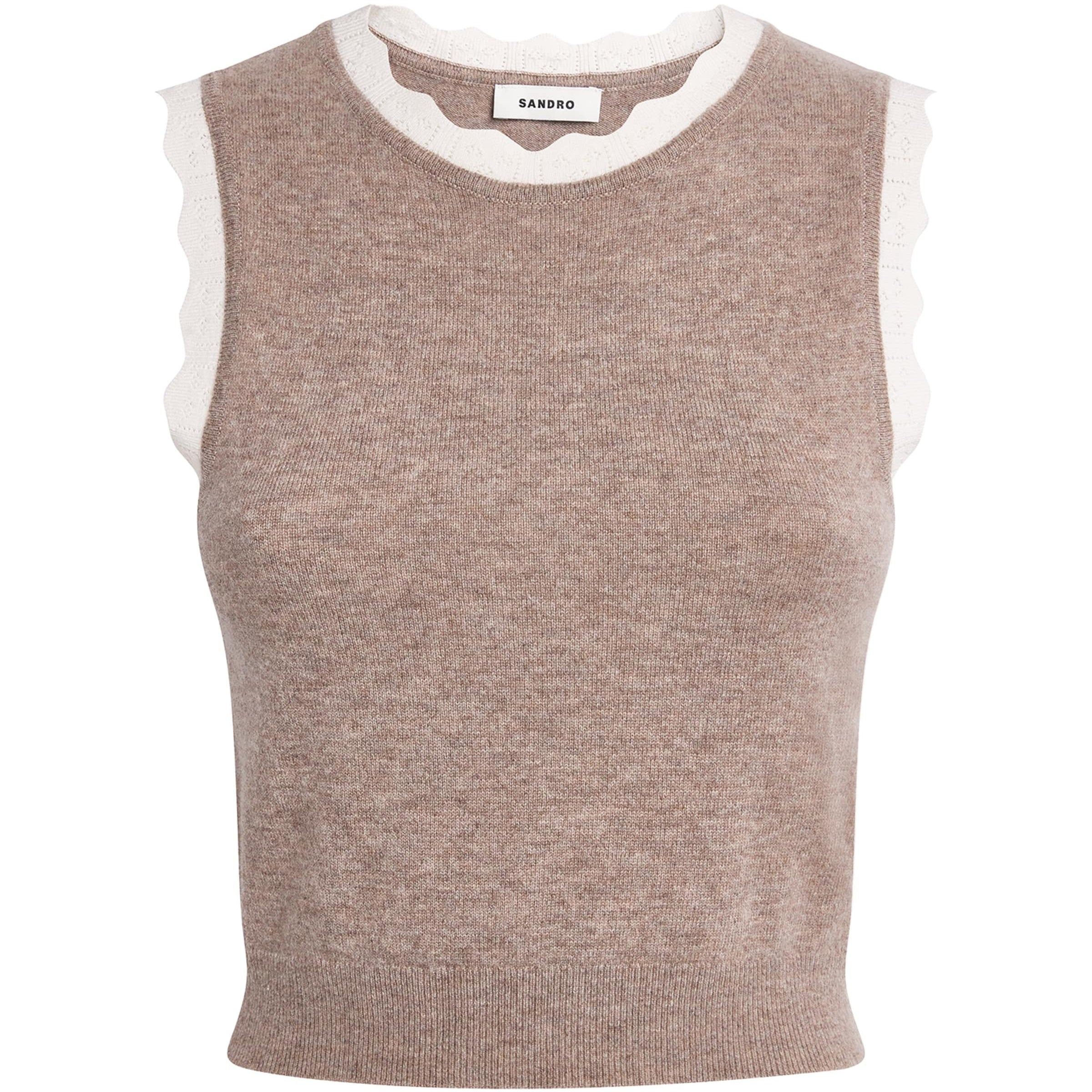 Brown Wool-Cashmere Cropped Tank Top
