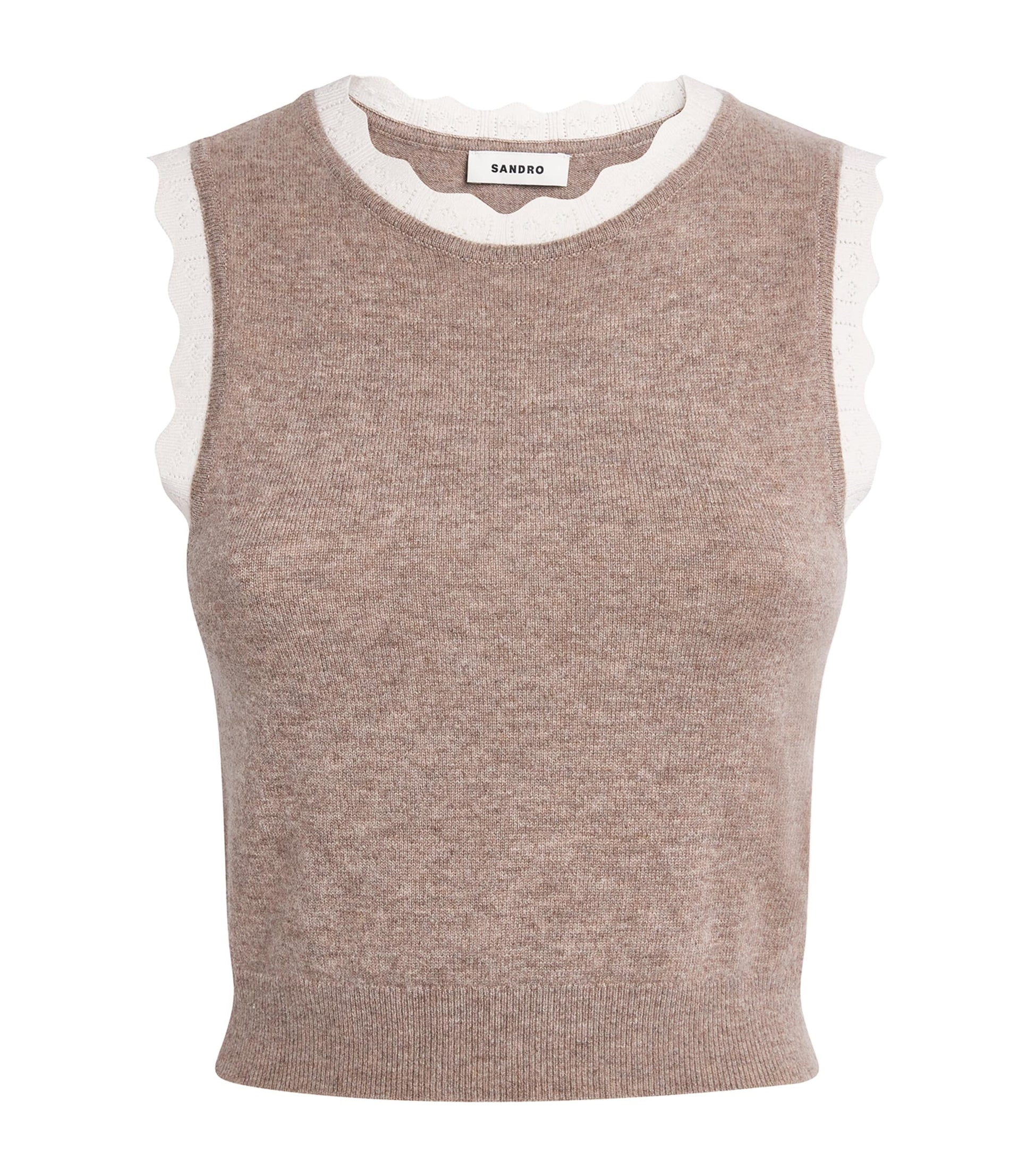Brown Wool-Cashmere Cropped Tank Top