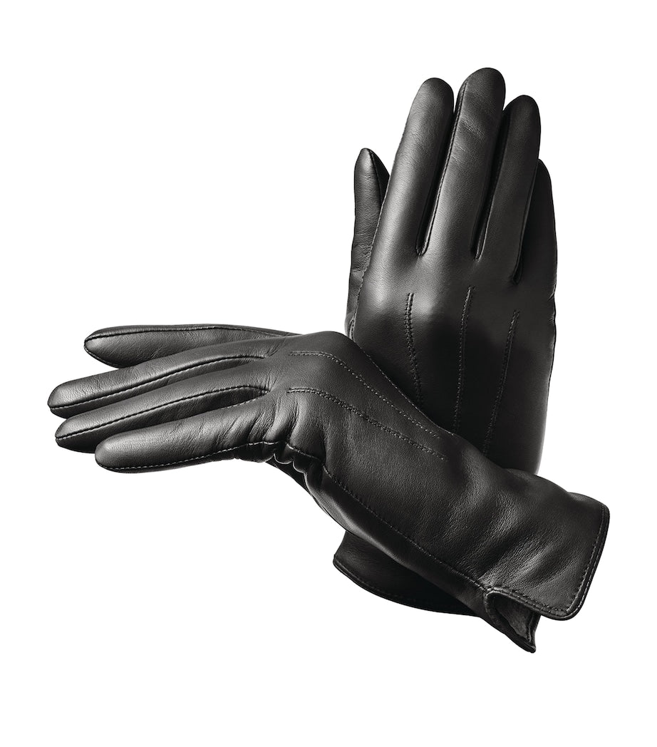 Aspinal Of London Black Women's Cashmere-Wool-Lined Leather Gloves (Small)