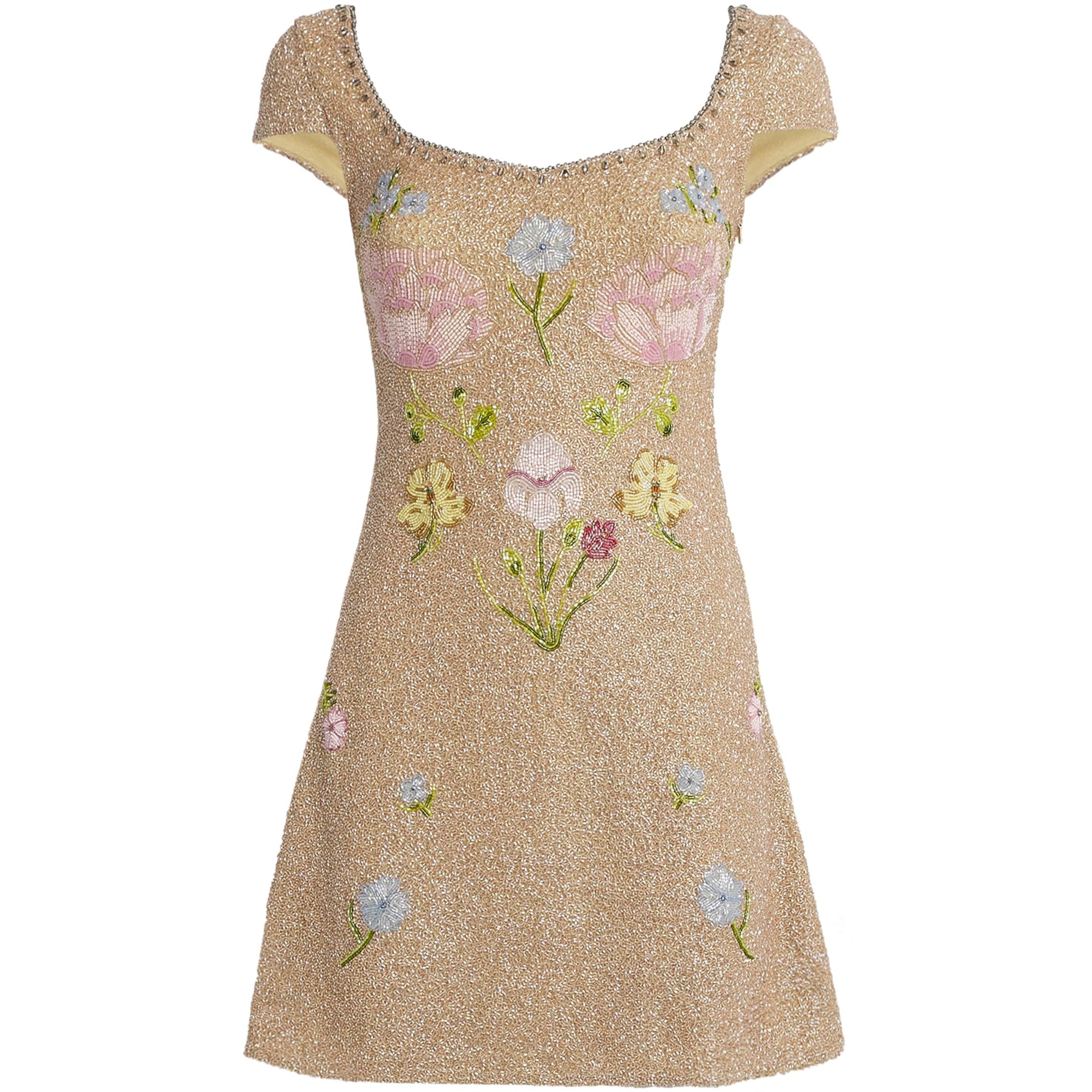 Clio Peppiatt Beige Embellished Marie Mini Dress