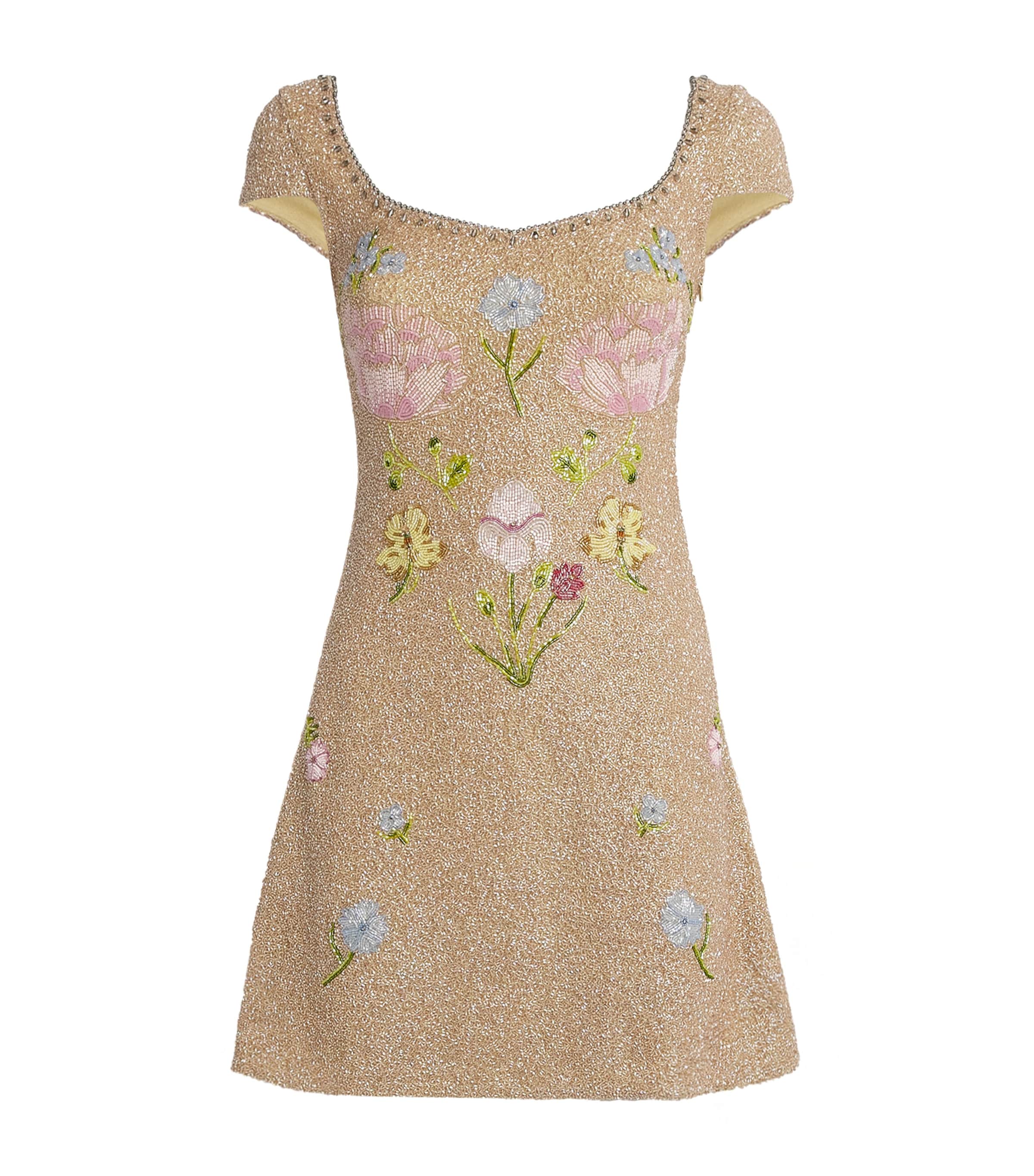 Clio Peppiatt Beige Embellished Marie Mini Dress