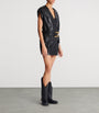 Balmain Black Leather Belted Mini Dress