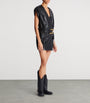 Balmain Black Leather Belted Mini Dress