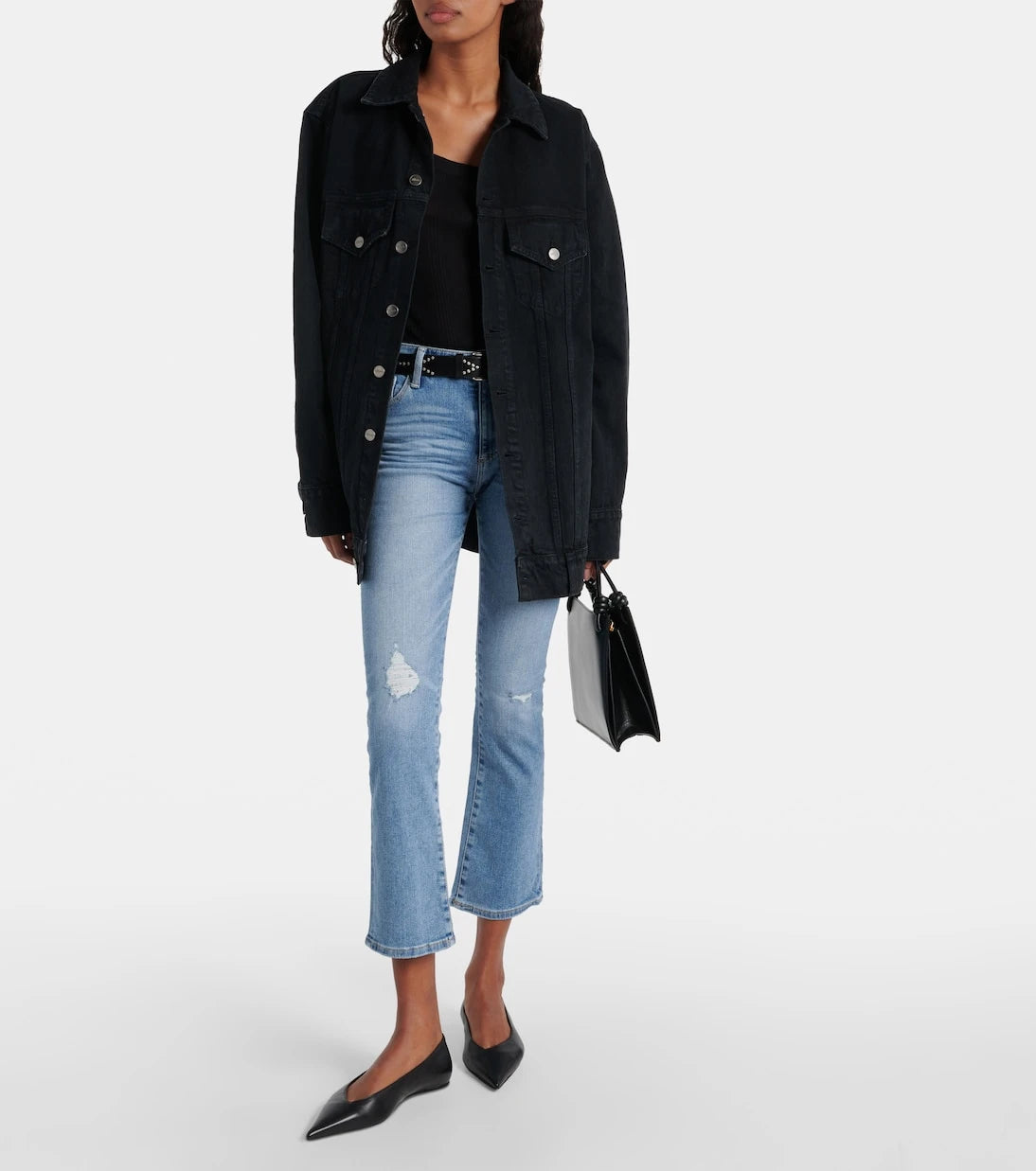 AG Jeans - بنطلون جينز جودي متوسط الارتفاع بقصة ساق واسعة وقصيرة