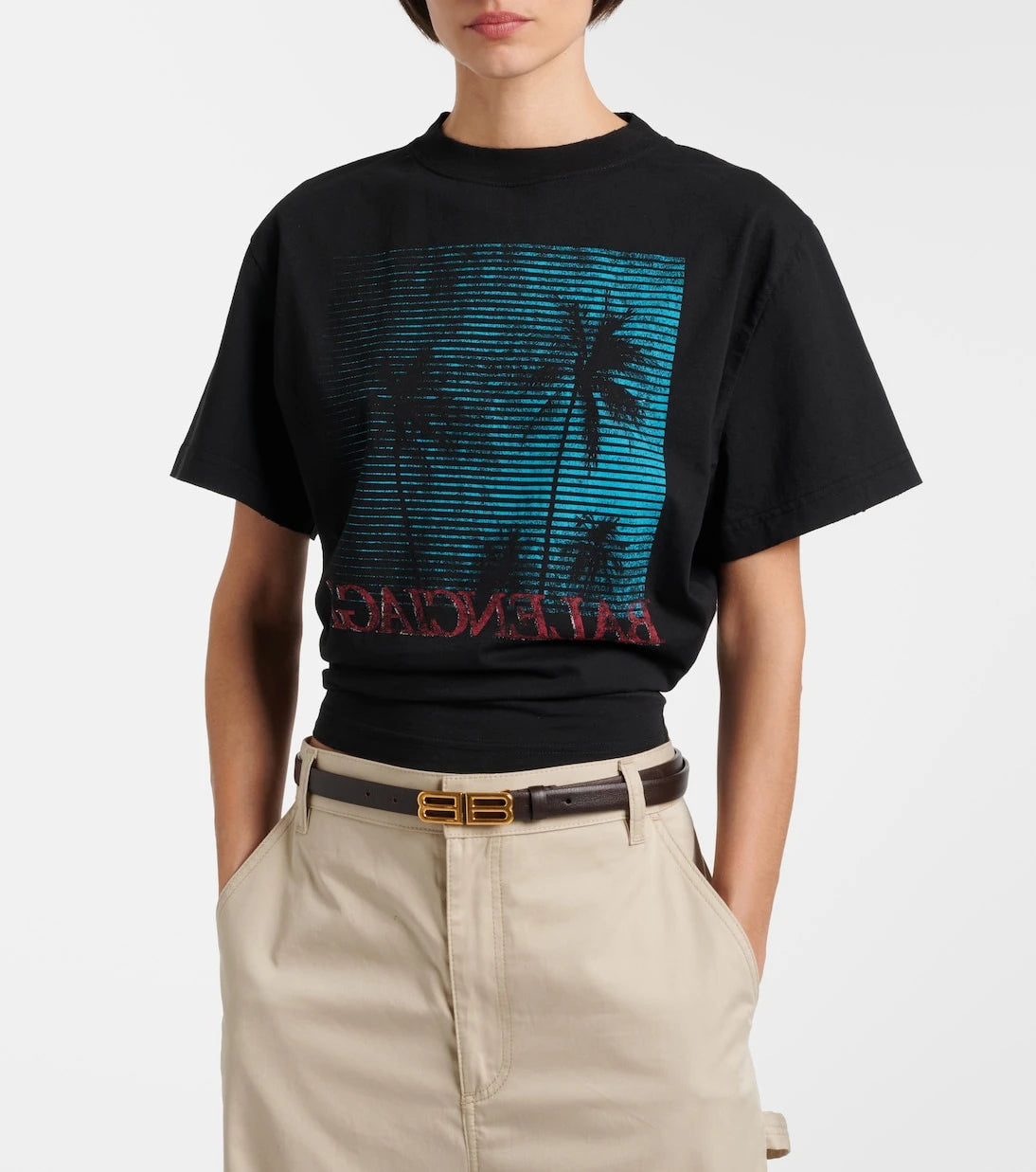 Balenciaga - Logo cropped cotton jersey T-shirt