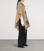 Beige Cashmere Reversible Check Hooded Cape