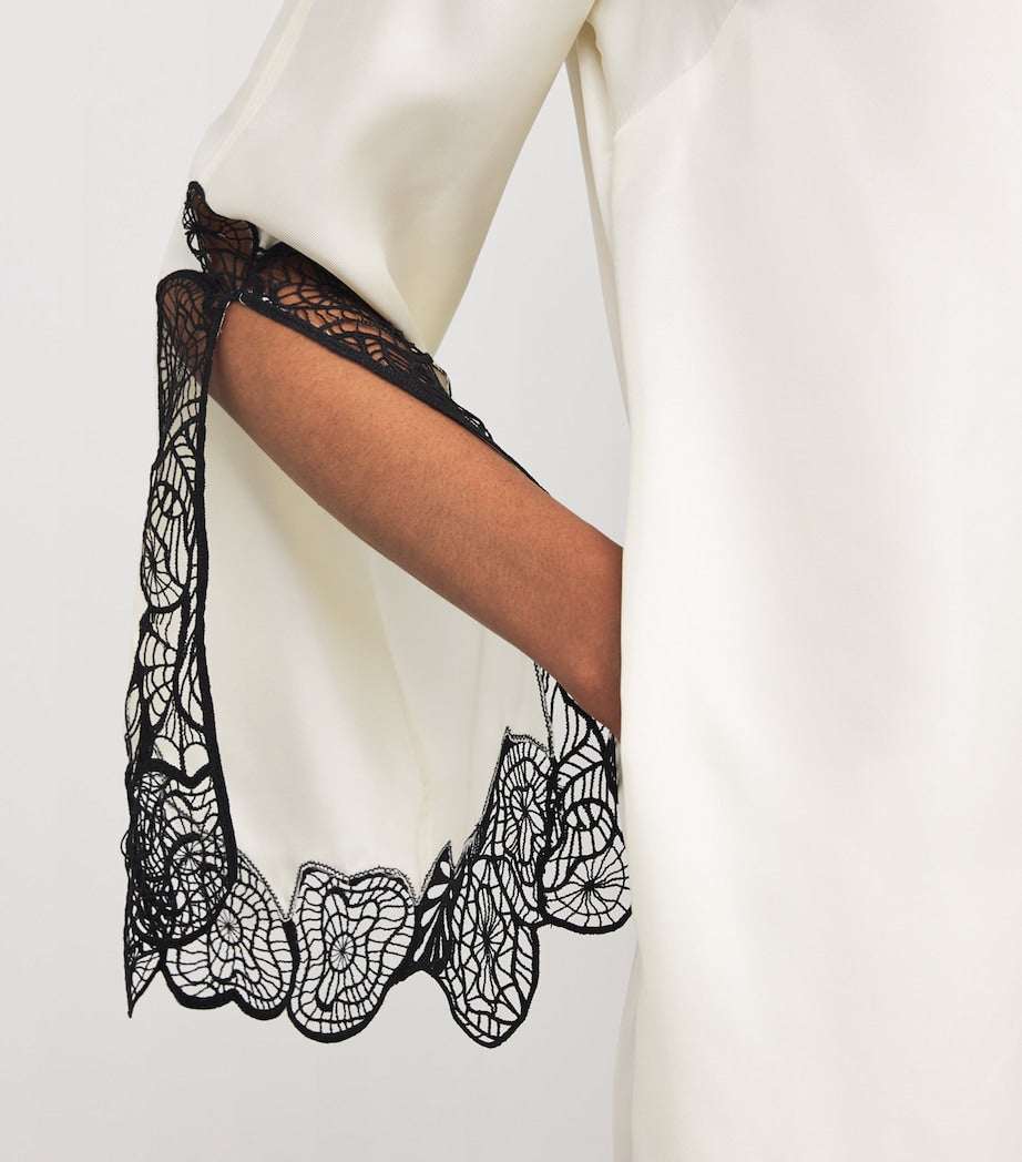Silk Lace-Detail Soto Midi Dress IVORY/BLACK
