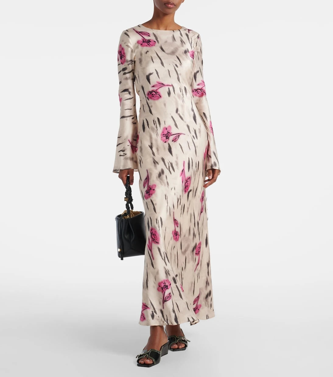 Ganni - Floral open-back satin maxi dress