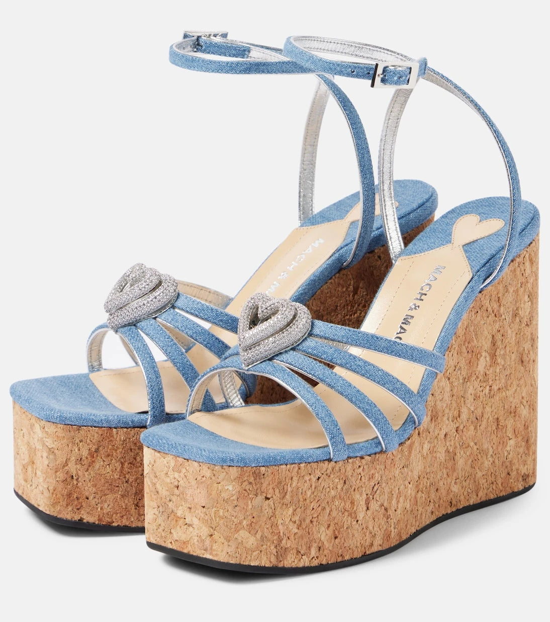 Mach & Mach - Double Heart denim wedges